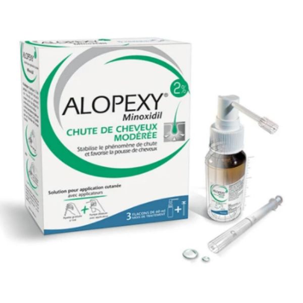 Alopexy minoxidil 2 % solution chute de cheveux femme 3 x 60ml