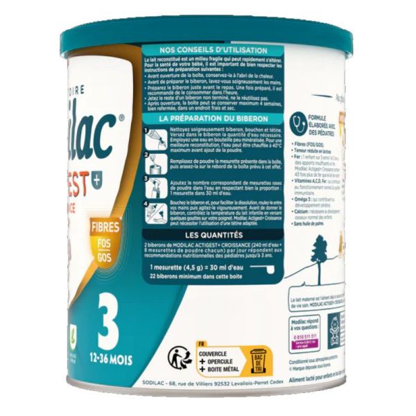 Modilac Actigest lait en poudre croissance 3 12 à 36 mois 800g