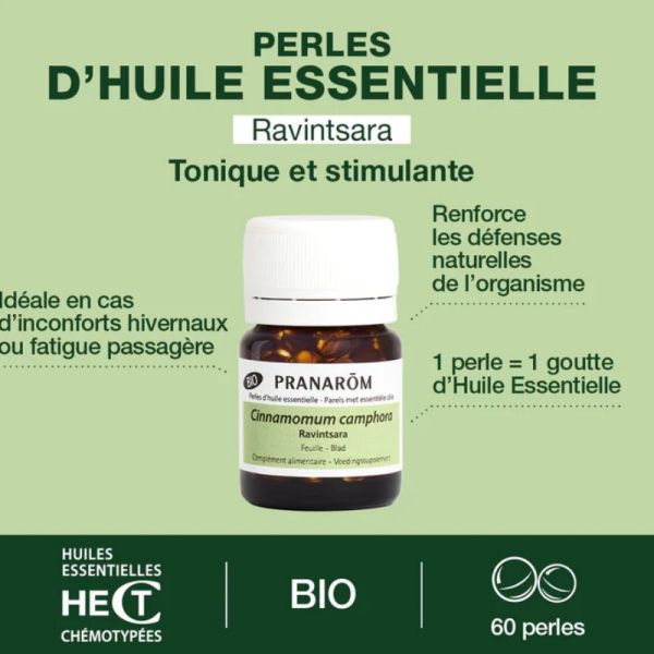 Pranarôm les huiles essentielles Ravintsara Bio 60 perles