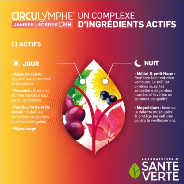 Sante Verte Circulymphe jambes légères 24h jour/nuit 56 comprimés