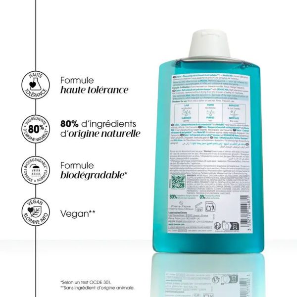Klorane shampoing Menthe Bio détox cheveux normaux 400ml
