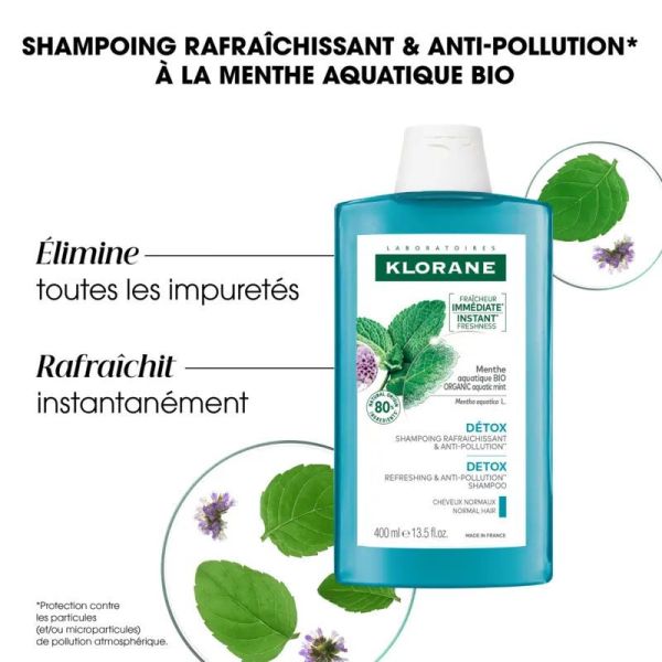 Klorane shampoing Menthe Bio détox cheveux normaux 400ml