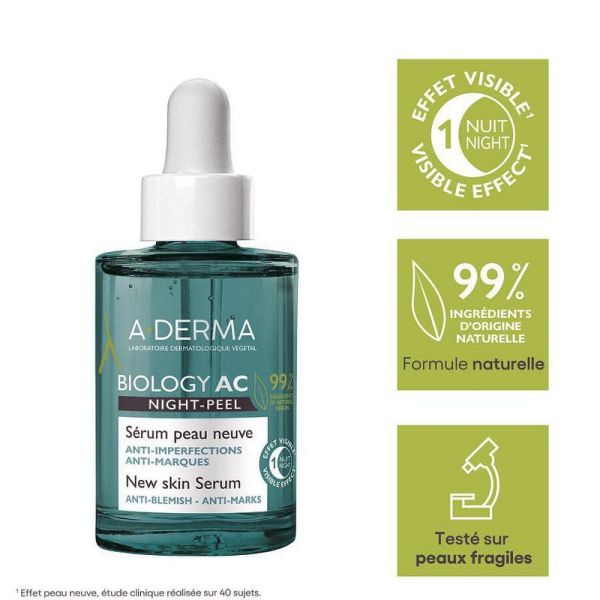 A-Derma Biology AC Night-Peel sérum peau neuve bio 30ml