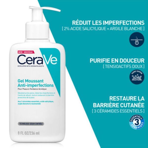 CeraVe gel moussant anti-imperfections peaux à tendance acnéique 473ml