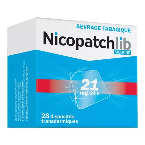 Nicopatch Lib nicotine sevrage tabagique 21mg / 24h 28 dispositifs transdermiques