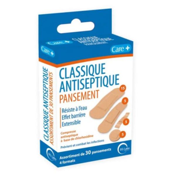 Care+ Pansements Classiques Antiseptiques 4 Formats x30