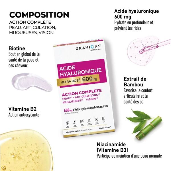 Granions Acide Hyaluronique ultra dosé 600mg 60 comprimés