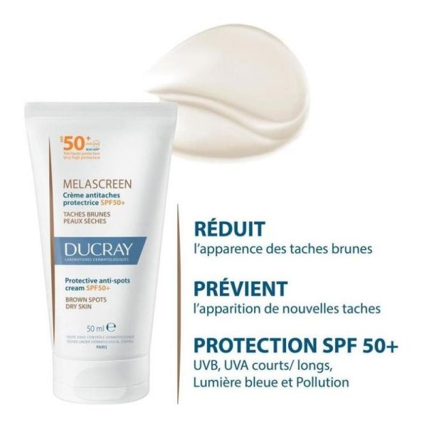 Ducray Melascreen crème anti-taches protectrice SPF50+ peau sèche 50ml
