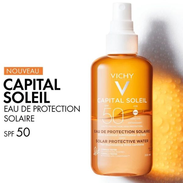 Vichy Capital Soleil SPF50 eau protection solaire hâle sublimé 200ml