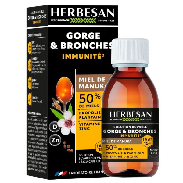 Herbesan miel de Manuka solution buvable gorges et bronches 100ml