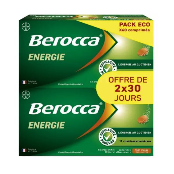 Berocca Énergie Orange sans sucre 60 Comprimés Effervescents