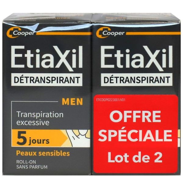Homme détranspirant transpiration excessive roll-on sans parfum 2x15ml