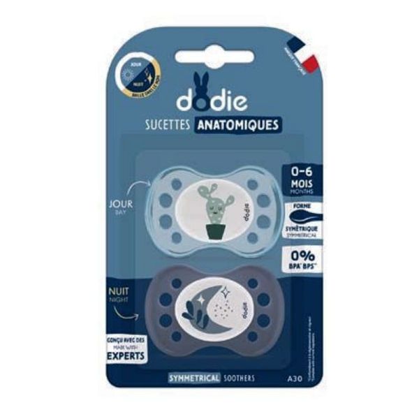 Dodie 2 Sucettes Anatomiques Jour Nuit 0-6 Mois Modèle cactus Lune