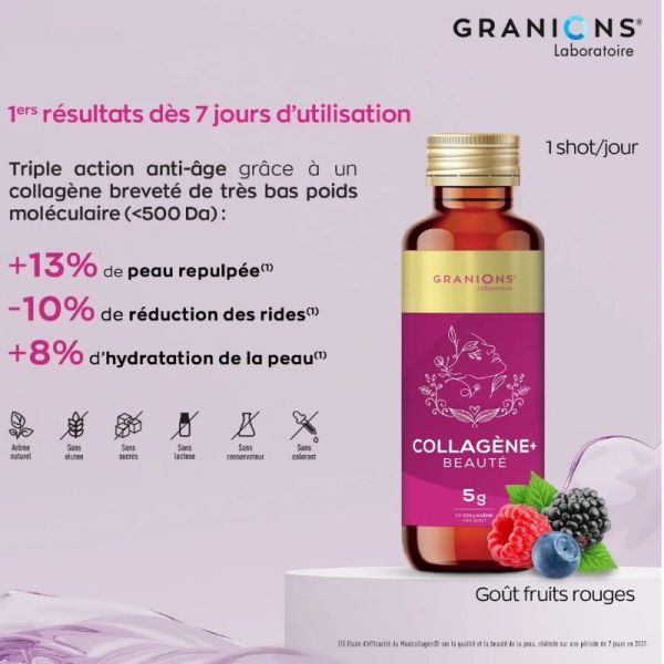 Granions Collagène beauté 8 shots 5ml goût fruits rouges