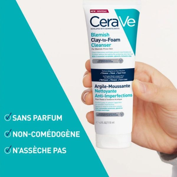 Cerave argile moussante nettoyante anti-imperfections 118ml