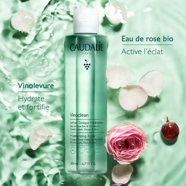 Caudalie Vinoclean lotion tonique hydratante à l'eau de rose Bio 200ml