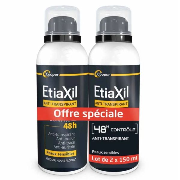 Etiaxil déodorant Men anti-transpirant contrôle 48H spray 150lmlx2
