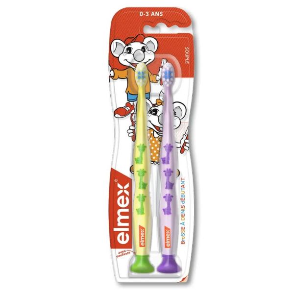 Elmex brosse à dents souple débutant 0-3 ans + mini-dentifrice anti-caries 0-6 ans12 ml