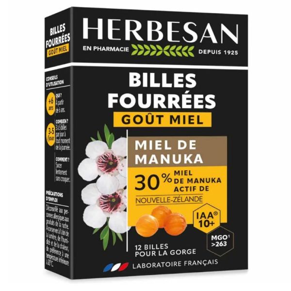 Herbesan Miel de Manuka 12 billes fourrées 12 Billes