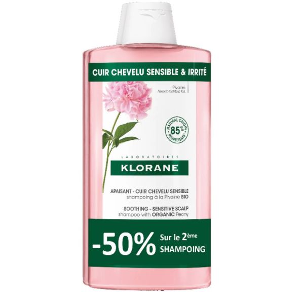 Klorane  pivoine shampooing apaisant cuir chevelu sensible 2x400ml