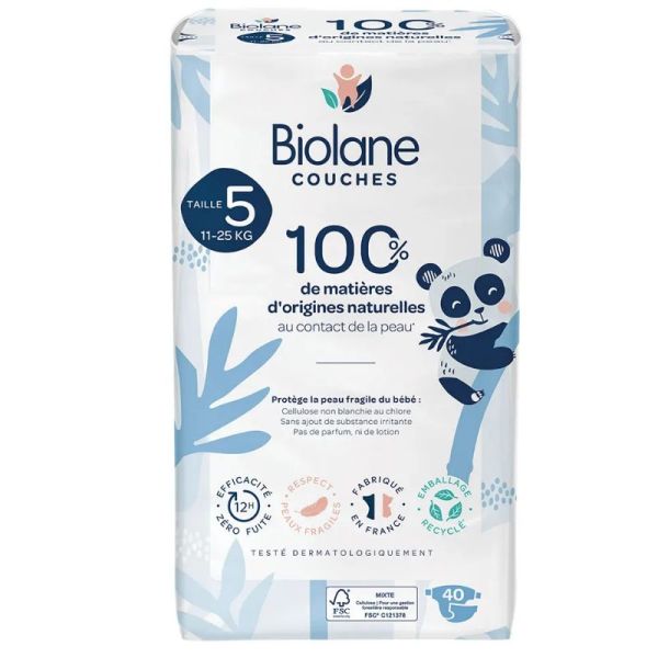 Biolane couches naturelles 40 couches taille 5 (11-25 Kg)