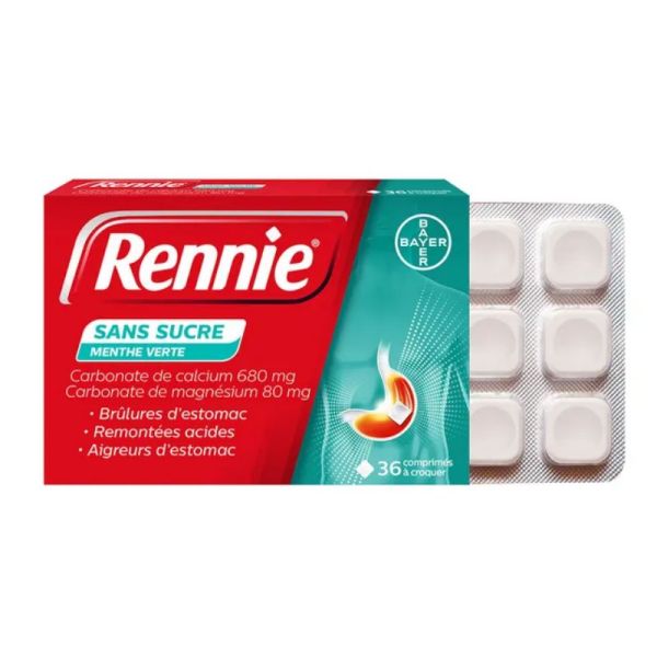 Rennie sans sucre menthe verte 36 comprimés à croquer