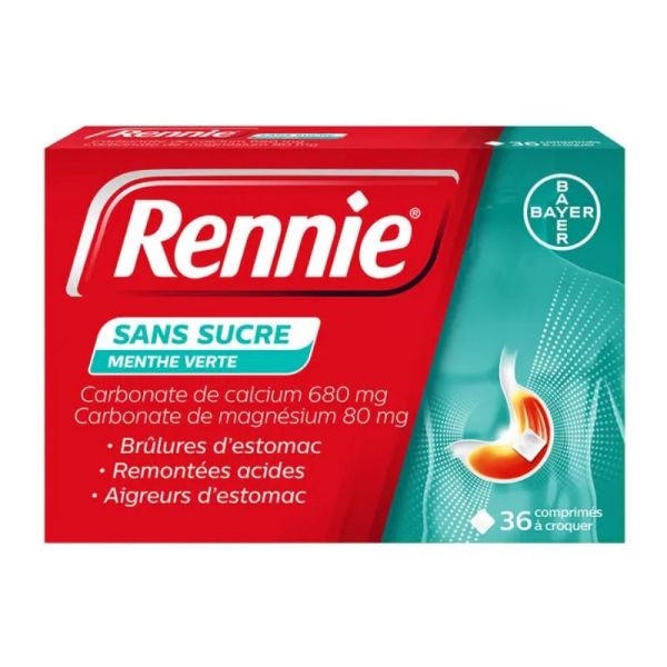 Rennie sans sucre menthe verte 36 comprimés à croquer