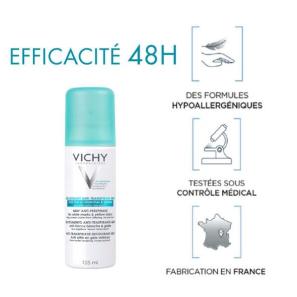 Vichy déodorant anti-transpirant anti-traces aérosol 48h lot de 2 x 125 ml