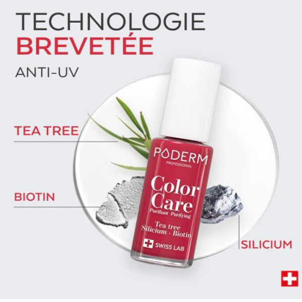 Poderm Color Care Vernis à Ongles Soin Tea Tree Rouge Rose 8ml
