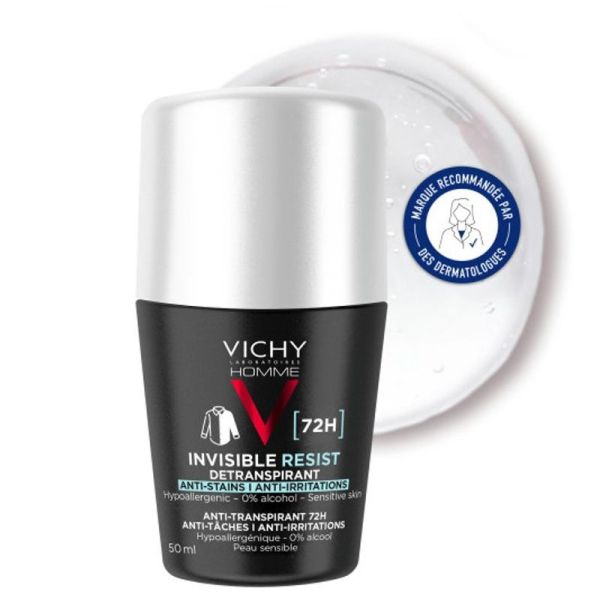 Vichy homme déodorant invisible resist dermo-détranspirant 72h roll-on 50 ml