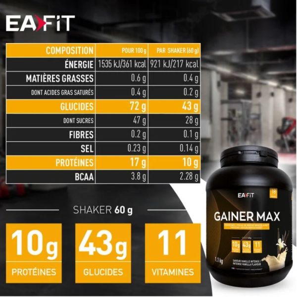 Eafit Gainer Max construction musculaire saveur vanille 1,1kg
