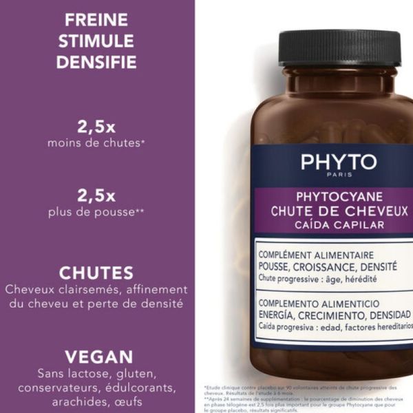 Phyto Phytocyane chute de cheveux pousse, croissance, densité 3 mois 84 gélules