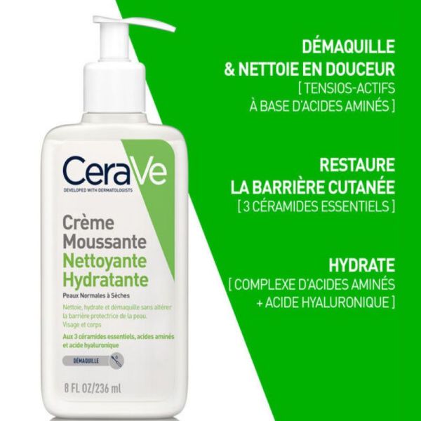 CeraVe crème moussante nettoyante hydratante visage 236ml