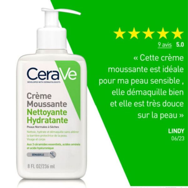 CeraVe crème moussante nettoyante hydratante visage 236ml