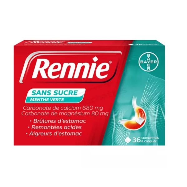 Rennie sans sucre menthe verte 36 comprimés à croquer