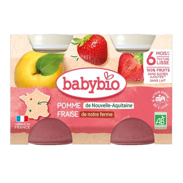 Babybio Petit pot Pomme de Nouvelle-Aquitaine Fraise de notre Ferme 2 x 130 g