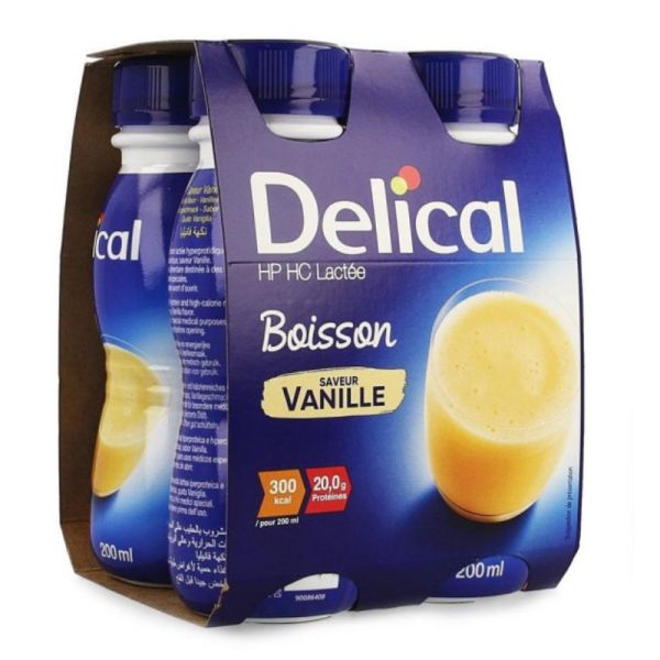 Delical Concentré Boisson HP/HC Sans Lactose Saveur vanille 4 x 200 ml