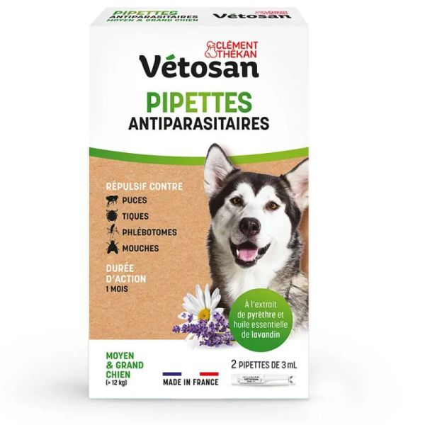 Clement-Thekan Vétosan Anti-Puces anti-tiques chien moyen et grand chien 2 pipettes 3ml