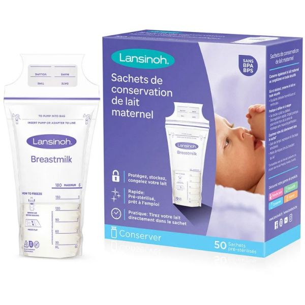 Lansinoh 50 sachets de conservation de lait maternel