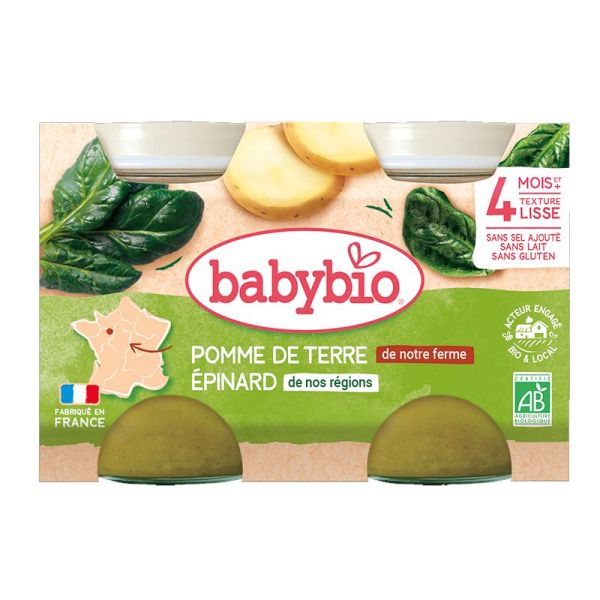 Babybio Petit pot légumes Pomme de terre de notre Ferme Epinard 2 x130 g