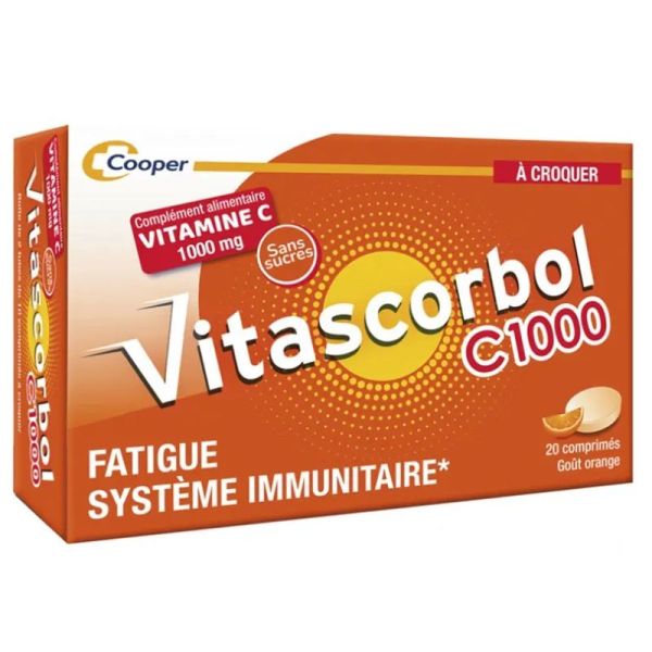 Vitascorbol vitamine C 1000 goût orange 20 comprimés à croquer