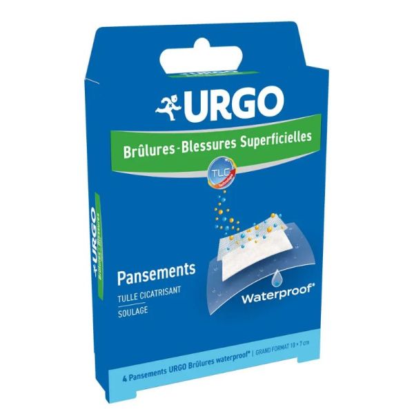 Urgo brûlures blessures superficielles pansements waterproof 10 x 7cm 4 unités