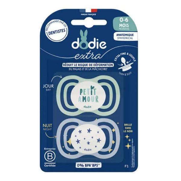 Dodie Sucette Extra 0-6mois Bleu X2