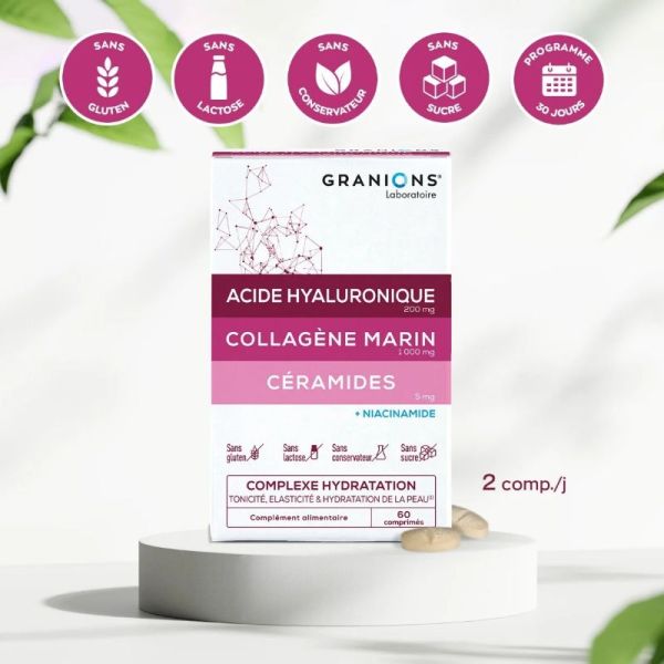 Granions Complexe Hydratation tonicité élasticité & hydratation de la peau 60 comprimés