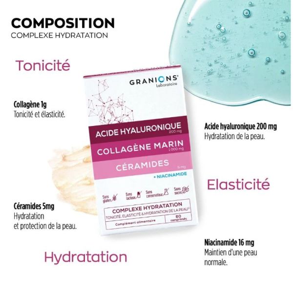 Granions Complexe Hydratation tonicité élasticité & hydratation de la peau 60 comprimés
