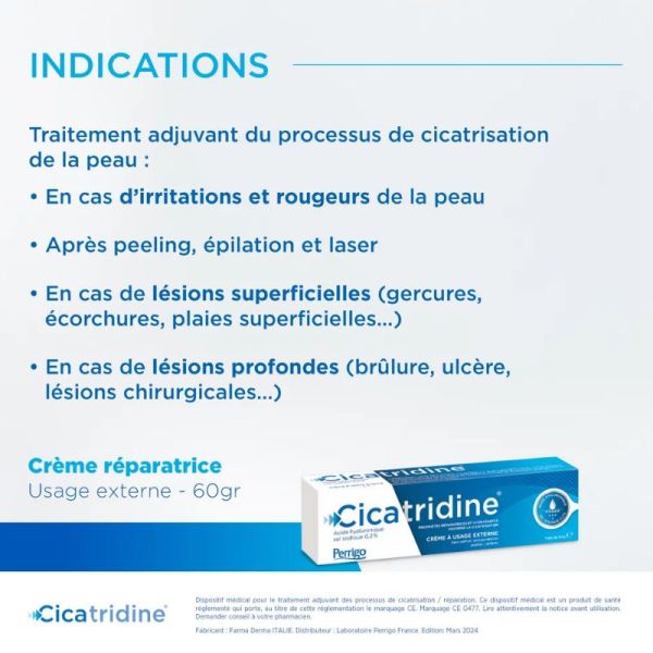 Perrigo Cicatridine acide hyaluronique crème réparatrice et cicatrisante 60g