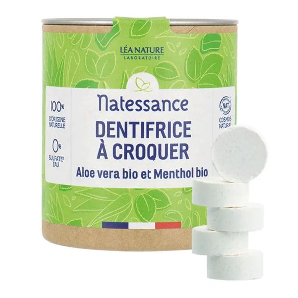 Natessance dentifrice à croquer aloé vera bio et menthol 80 comprimés
