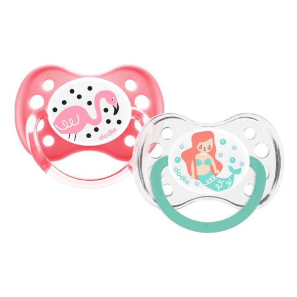 Dodie 2 Sucettes anatomiques +6 mois Duo Flamant rose et Sirène lot de 2