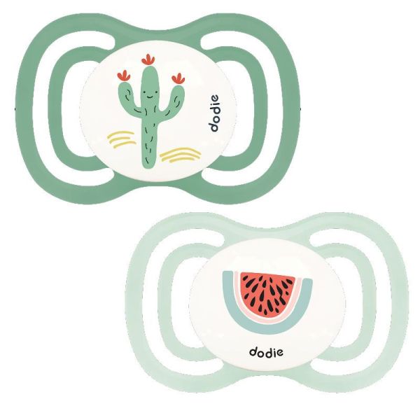 Dodie Extra Fine sucettes anatomiques en silicone 18m+ F6 vert - Lot de 2