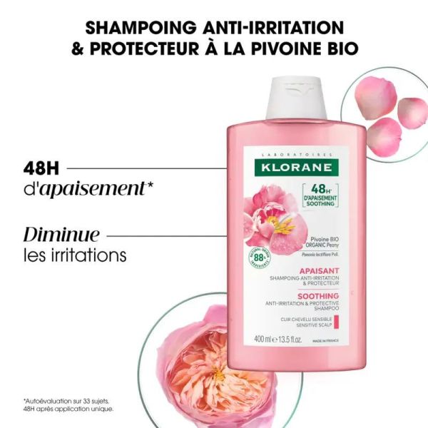 Klorane shampoing à la Pivoine cuir chevelu sensible Bio 200ml